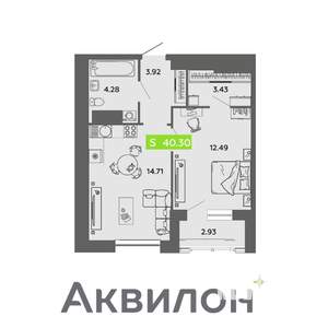 1-к квартира, вторичка, 40м2, 15/16 этаж