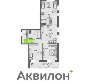 3-к квартира, вторичка, 69м2, 12/16 этаж