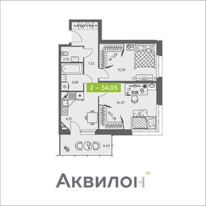 2-к квартира, вторичка, 54м2, 1/8 этаж
