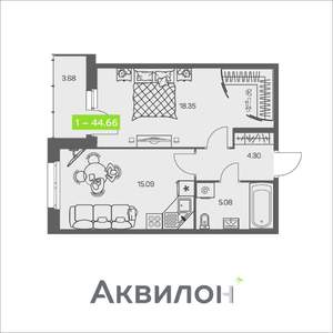 1-к квартира, вторичка, 45м2, 1/8 этаж