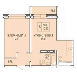 2-к квартира, вторичка, 42м2, 3/9 этаж