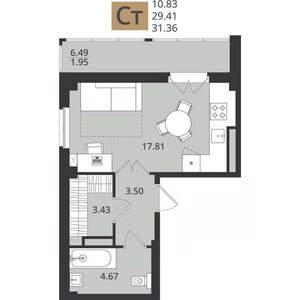 Студия квартира, вторичка, 31м2, 9/9 этаж