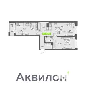 2-к квартира, вторичка, 71м2, 2/11 этаж