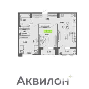 2-к квартира, вторичка, 64м2, 14/16 этаж