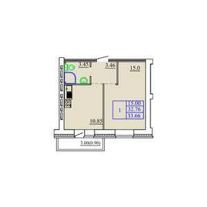 1-к квартира, строящийся дом, 34м2, 8/9 этаж