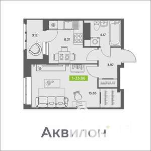 1-к квартира, вторичка, 34м2, 13/16 этаж