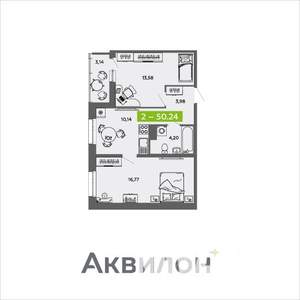 2-к квартира, вторичка, 50м2, 11/16 этаж