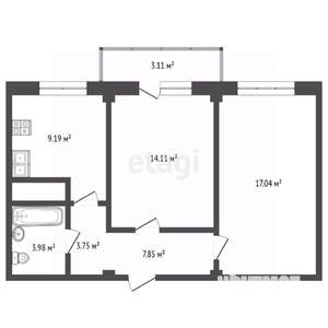 2-к квартира, вторичка, 52м2, 11/16 этаж