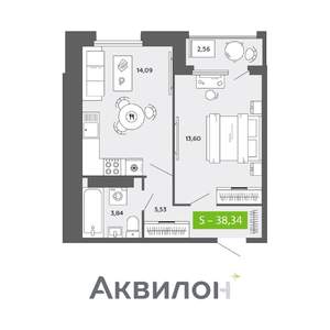 1-к квартира, вторичка, 38м2, 14/16 этаж