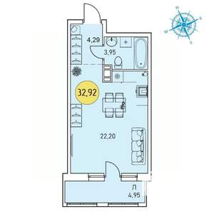 Студия квартира, строящийся дом, 33м2, 2/9 этаж