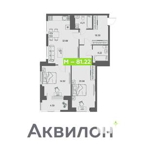2-к квартира, вторичка, 81м2, 28/32 этаж