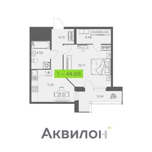 1-к квартира, вторичка, 45м2, 2/11 этаж