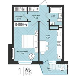 1-к квартира, вторичка, 39м2, 3/16 этаж