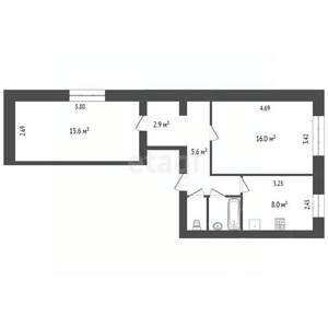 2-к квартира, вторичка, 52м2, 1/4 этаж