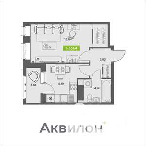 1-к квартира, вторичка, 34м2, 14/16 этаж
