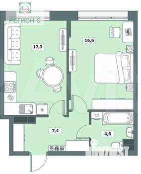 1-к квартира, вторичка, 46м2, 13/15 этаж