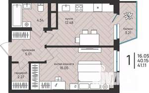 1-к квартира, вторичка, 41м2, 12/16 этаж