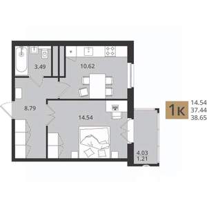 1-к квартира, вторичка, 39м2, 14/16 этаж