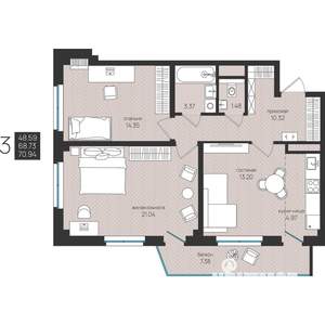 3-к квартира, вторичка, 71м2, 2/16 этаж