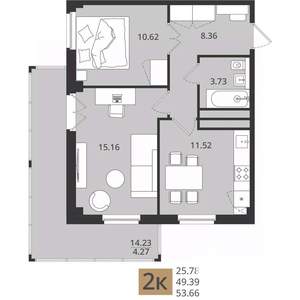 2-к квартира, вторичка, 54м2, 3/16 этаж