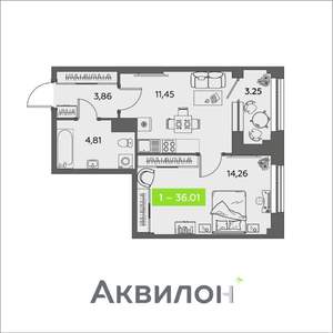 1-к квартира, вторичка, 36м2, 12/16 этаж