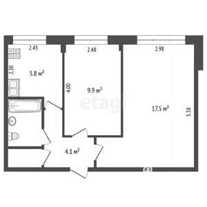 2-к квартира, вторичка, 42м2, 6/9 этаж
