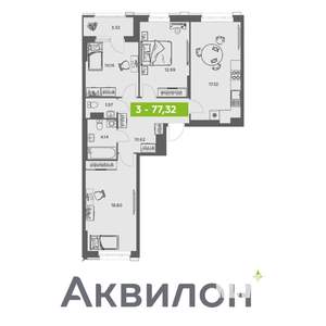 3-к квартира, вторичка, 77м2, 4/16 этаж