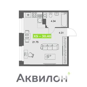 Студия квартира, вторичка, 30м2, 4/32 этаж