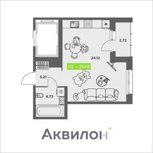1-к квартира, вторичка, 33м2, 6/8 этаж