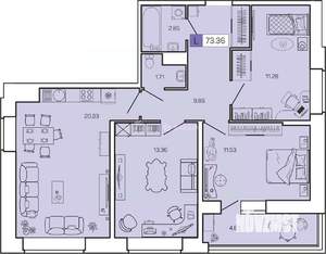 3-к квартира, вторичка, 73м2, 13/16 этаж