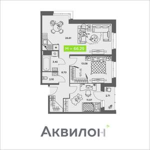 2-к квартира, вторичка, 66м2, 4/8 этаж