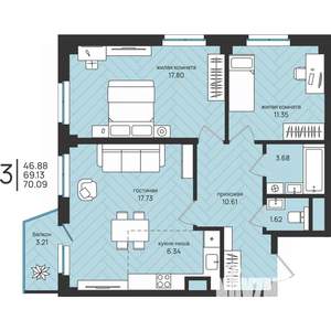 3-к квартира, вторичка, 70м2, 6/16 этаж