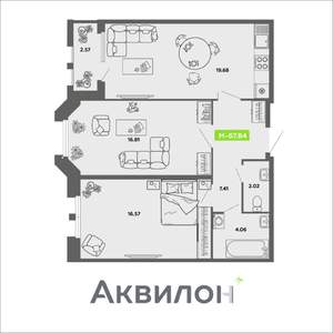 2-к квартира, вторичка, 68м2, 4/4 этаж