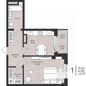 1-к квартира, вторичка, 43м2, 5/16 этаж