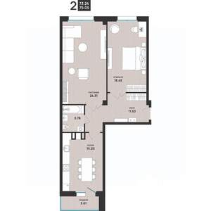 2-к квартира, вторичка, 75м2, 2/13 этаж