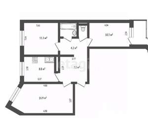 3-к квартира, вторичка, 68м2, 6/9 этаж