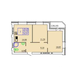 2-к квартира, строящийся дом, 55м2, 8/9 этаж