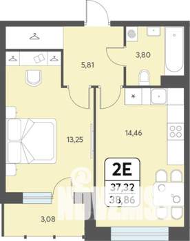 2-к квартира, строящийся дом, 39м2, 3/12 этаж