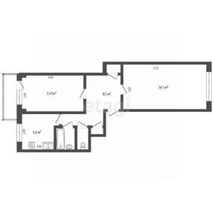 2-к квартира, вторичка, 46м2, 2/9 этаж