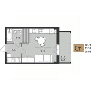 Студия квартира, вторичка, 27м2, 4/16 этаж