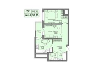 2-к квартира, строящийся дом, 53м2, 12/16 этаж