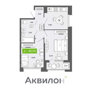 2-к квартира, сданный дом, 45м2, 16/16 этаж