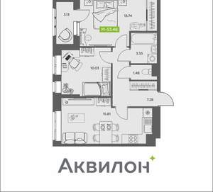2-к квартира, вторичка, 53м2, 8/16 этаж