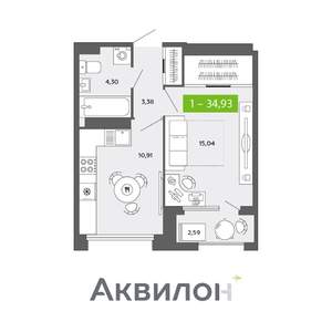 1-к квартира, сданный дом, 35м2, 13/16 этаж