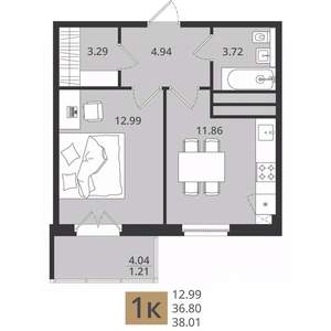 1-к квартира, вторичка, 38м2, 7/16 этаж