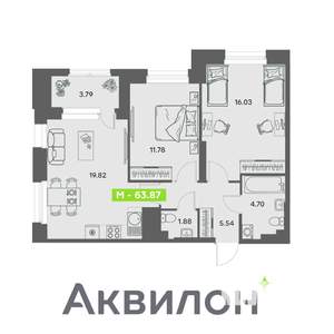 2-к квартира, вторичка, 64м2, 3/32 этаж