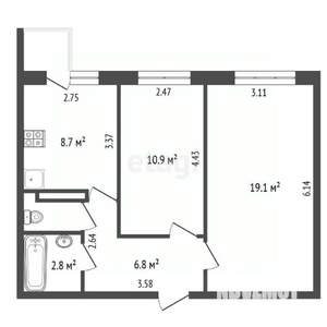 2-к квартира, вторичка, 50м2, 3/9 этаж