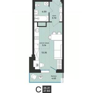 Студия квартира, вторичка, 28м2, 5/13 этаж