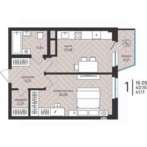 1-к квартира, вторичка, 41м2, 15/16 этаж