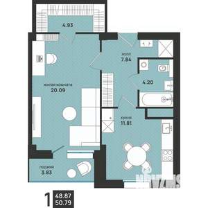 1-к квартира, вторичка, 51м2, 6/16 этаж